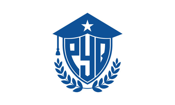 PYQ three letter iconic academic logo design vector template. monogram, abstract, school, college, university, graduation cap symbol logo, shield, model, institute, educational, coaching canter, tech