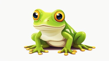 Obraz premium A green frog with big eyes sitting on the ground. Suitable for nature and animal themes
