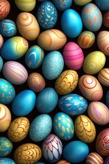 Fototapeta na wymiar Colorful painted eggs stacked on top of each other. Ideal for Easter and spring-themed projects