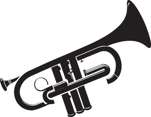 silhouette of trumpet musical instrument, vector of  free mp3 download musical instrument , Black and White Illustration