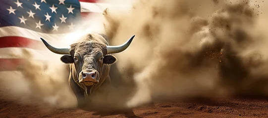 Tragetasche A large bull against the background of the American flag as a symbol of the state of Texas. Revolution or bullfight concept, banner with copyspace © Sunny