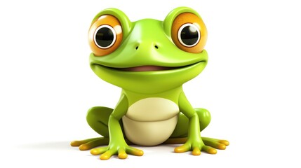 A green frog with big eyes sitting on a white surface. Perfect for nature and animal themed projects
