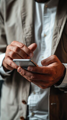 Cropped image of african american man using mobile phone while sitting in cafe