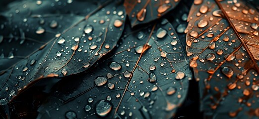 a close up of a leaf with water droplets