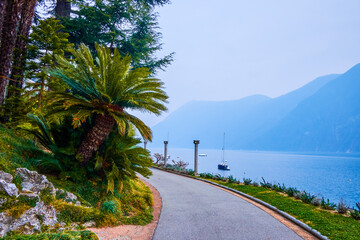 The lakeside path in Park Villa Heleneum, Lugano, Switzerland