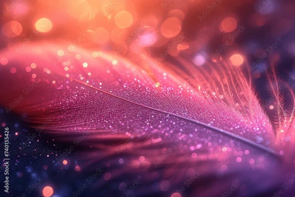 Aufkleber A close-up view of a single pink feather with intricate details, set against a soft, blurred background. The feather appears ethereal and elegant in its simplicity