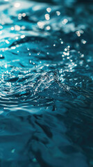 Blue water splash macro close up abstract background with copyspace for text