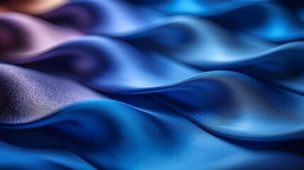 Background, waves of silk, satin fabric in blue color