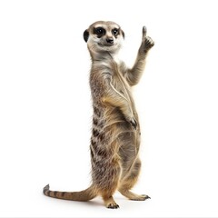 Alert Meerkat Standing on Hind Legs Giving a Thumbs Up Gesture Isolated on White Background
