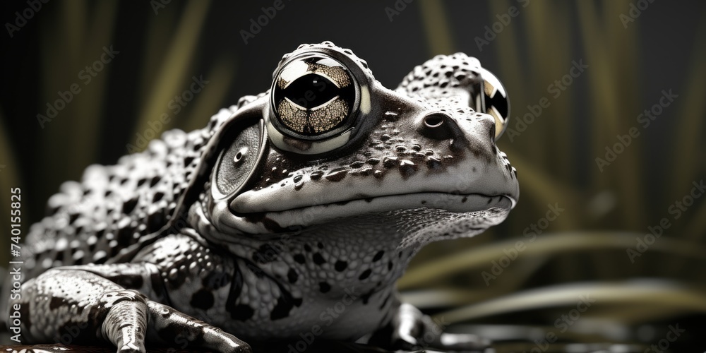 Poster close up of a frog with its eyes open. suitable for educational materials