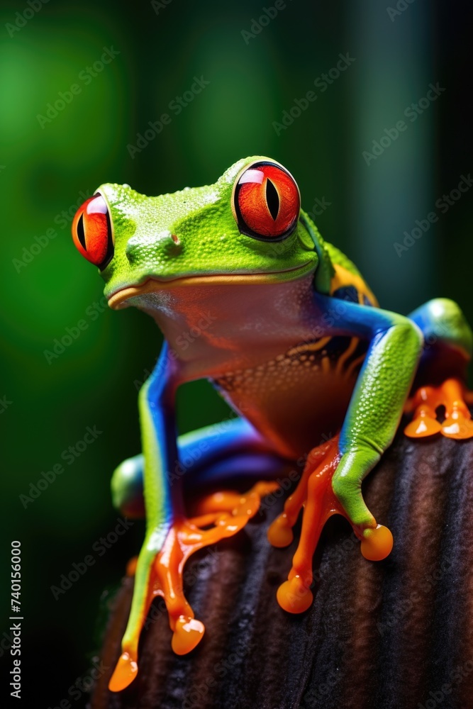 Poster a red-eyed frog perched on a tree branch. great for nature and wildlife concepts