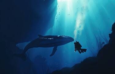 Fototapeta premium Majestic marine behemoth: powerful whale navigating the vast ocean expanse. Generated by AI