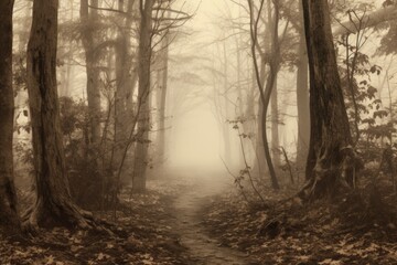Fototapeta premium A misty forest path, suitable for nature and mystery themes