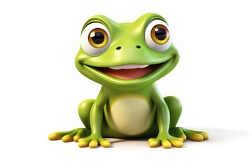 Obraz premium Cartoon frog with big eyes sitting on the ground, perfect for children's illustrations or nature-themed designs