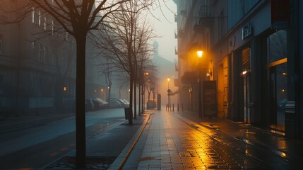 a city street at night with a street light