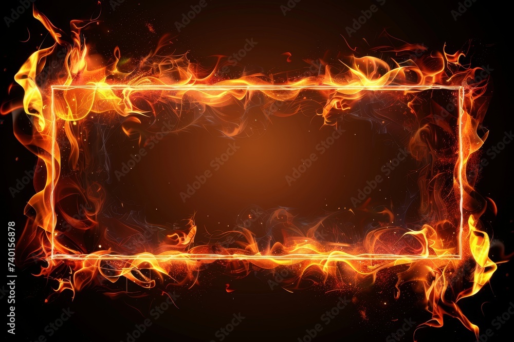 Leinwandbilder fire frame set against a stark black background. the flames dance and flicker, creating an intense a