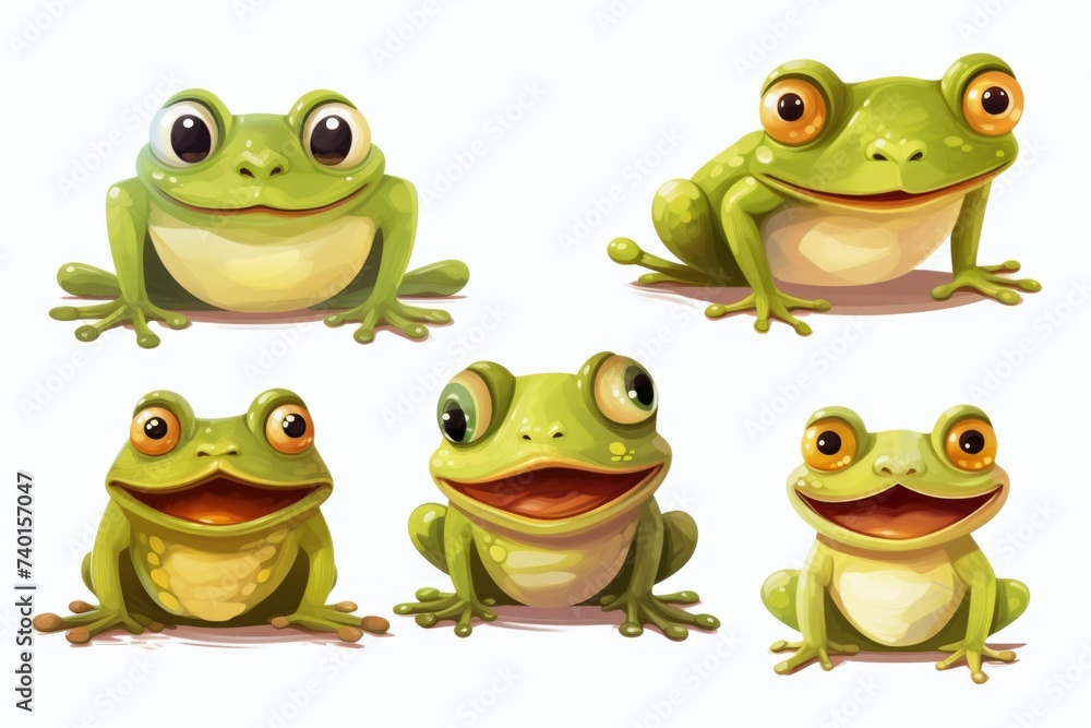 Poster a set of four frogs with different expressions. perfect for various projects