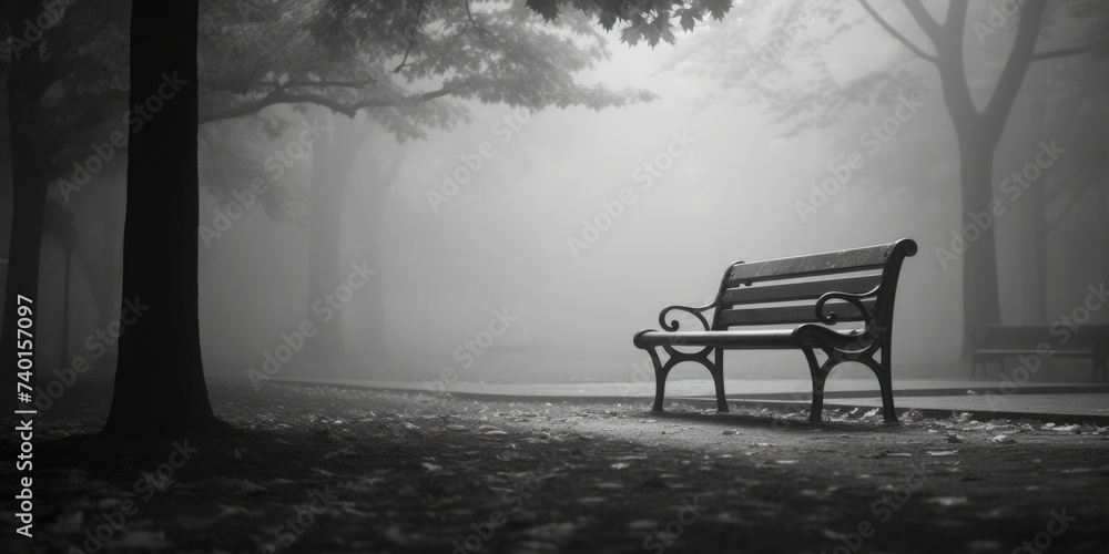 Poster A serene black and white photo of a park bench. Perfect for adding a touch of elegance to any project