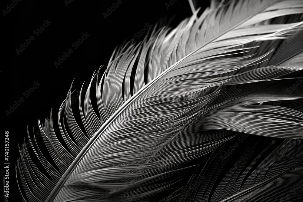 Poster Close-up of a feather on a black background. Suitable for various design projects