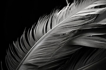 Close-up of a feather on a black background. Suitable for various design projects