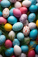 Fototapeta na wymiar A pile of colorful Easter eggs with sprinkles. Perfect for Easter holiday designs