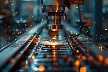 A mesmerizing display of industrial beauty as the machine's sparks illuminate the dark city night, capturing the essence of a bustling factory