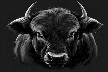 black Raging bull. Generative AI illustration on Smokey black background - obrazy, fototapety, plakaty