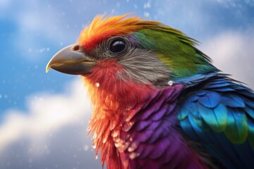 A vibrant bird standing in the rain. Perfect for nature or weather concepts