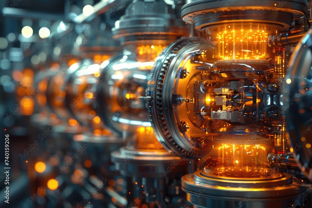 Poster a mesmerizing indoor shot of a gleaming machine, illuminated by the soft light streaming through the