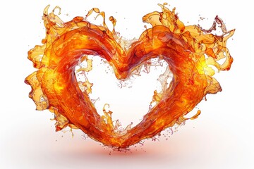 heart-shaped formation made entirely of flames, contrasted against a clean white background - obrazy, fototapety, plakaty