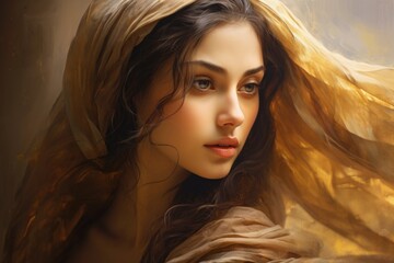 Portrait of a woman with flowing long hair, suitable for beauty or fashion concepts