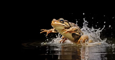 Tafelkleed A frog splashes water in a pond. Suitable for nature and wildlife concepts © Fotograf