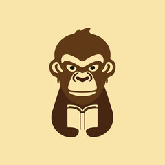  monkey book reading negative space logo