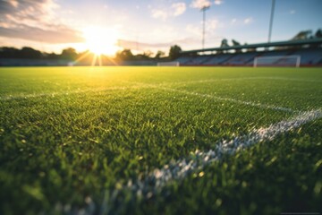 A beautiful sunset over a soccer field, perfect for sports events promotions