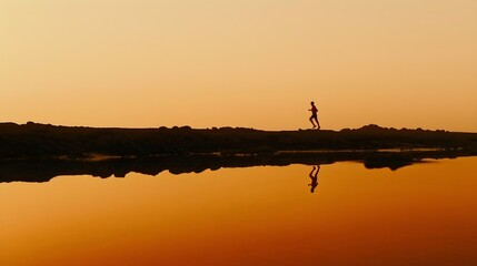 Solitary runner at sunset, symbolizing determination and wellness, perfect for fitness and inspiration themes - obrazy, fototapety, plakaty