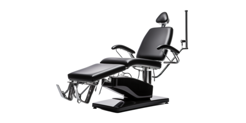 Modern black dentist chair on white or transparent background