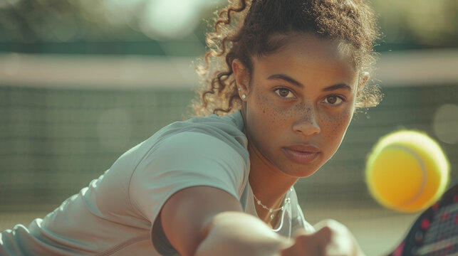 Young African athletic girl playing tennis, portrait