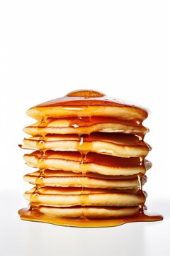 A mouth-watering image of a stack of pancakes with syrup, perfect for food and breakfast concepts