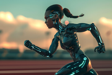 Modern robot running on the track