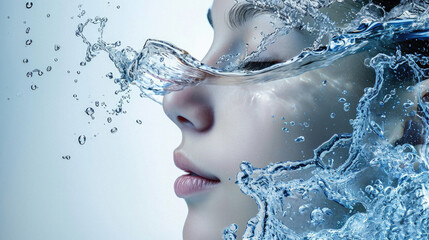 Portrait of a beautiful young woman with water splash on her face