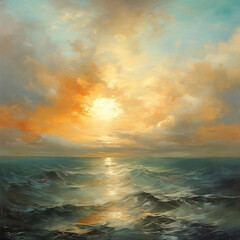Gorgeous Teal and Gold Ocean Sunset Art Print by Kimi Merkel