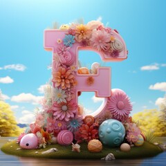 Letter E with easter decorations. ai generated - obrazy, fototapety, plakaty