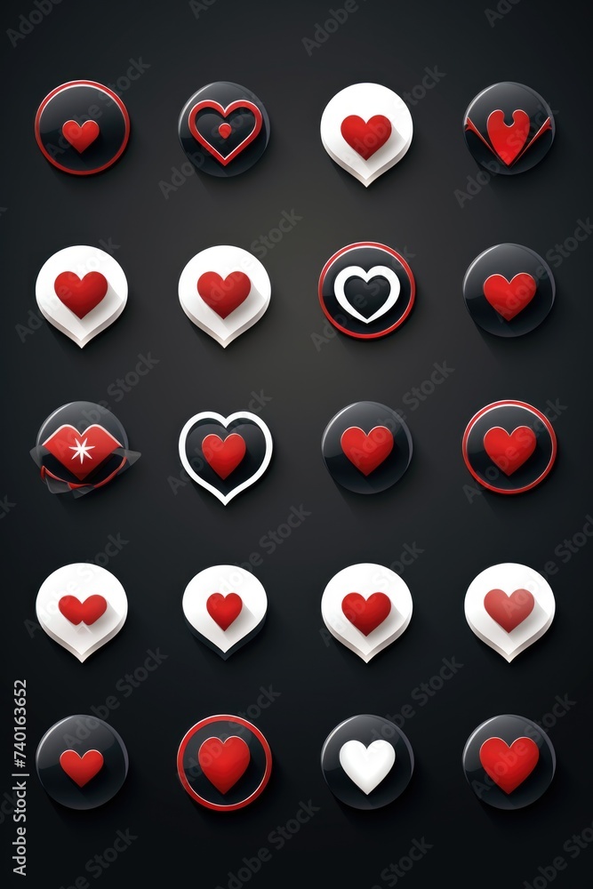 Poster colorful buttons with heart design, ideal for crafts projects.