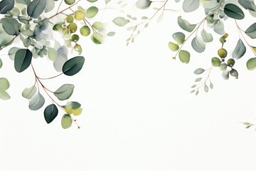 A serene watercolor painting of green leaves and branches. Perfect for nature-themed designs
