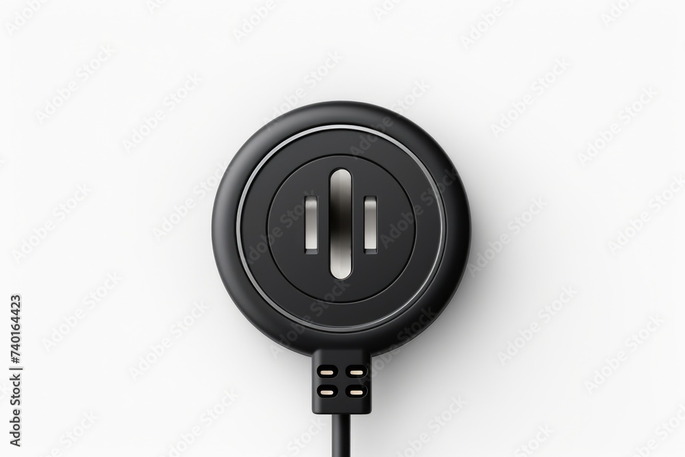 Poster close up of a black charger on a white surface. ideal for technology and electronics concepts