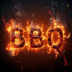 BBQ burning text  sign on black background 