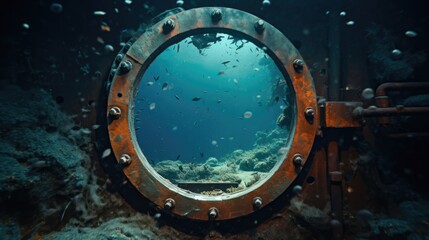 A serene ocean view seen through a ship's porthole. Suitable for travel brochures or nautical themes - Powered by Adobe