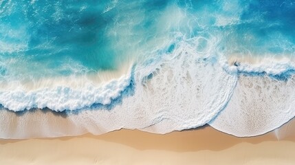 Beach and waves from above. Turquoise water background with top view. Summer seascape from the air.