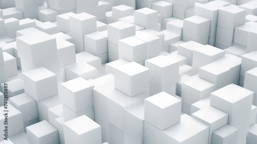 Poster a large group of white cubes in a room. ideal for architectural and interior design concepts