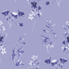 Seamless pattern with wild flowers in indigo tones - 740165800